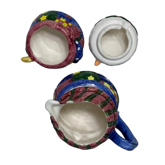Vintage Snowman Cream Pitcher Sugar Bowl Set Artisan Ceramic Winter Christmas - Picture 10 of 16